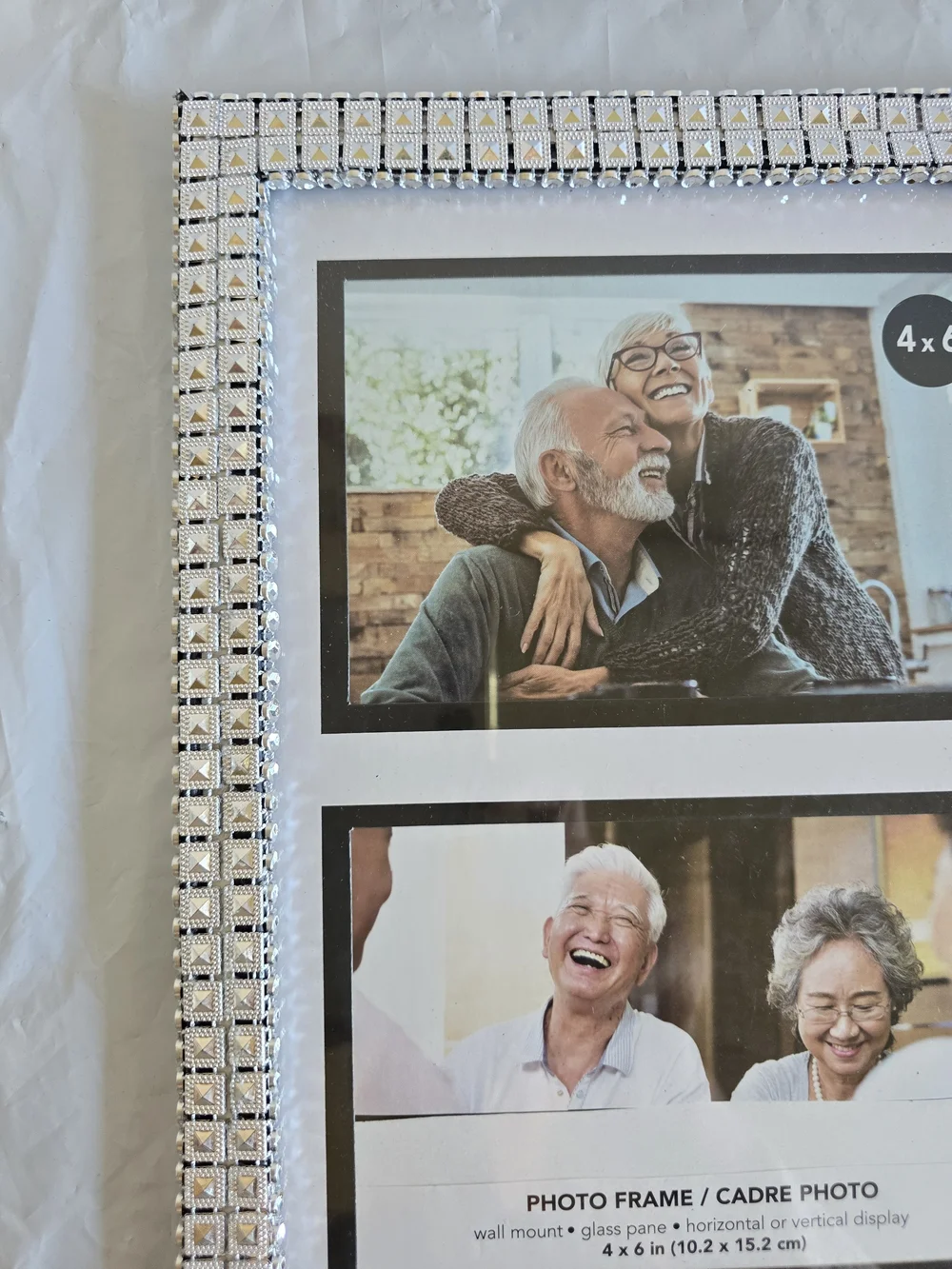 Beaded Silver 4x6 Multi-Photo Frame New 15x8 Inch Handmade